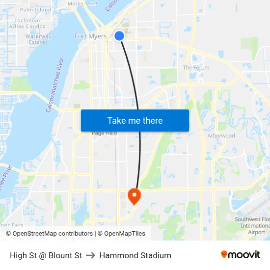 High St @ Blount St to Hammond Stadium map