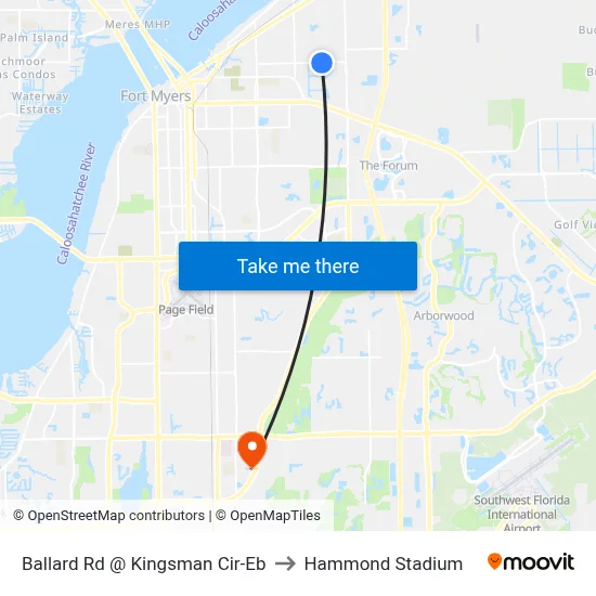 Ballard Rd @ Kingsman Cir-Eb to Hammond Stadium map