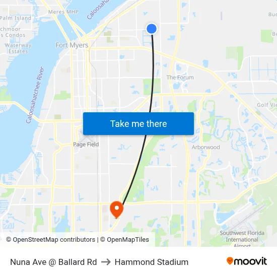 Nuna Ave @ Ballard Rd to Hammond Stadium map