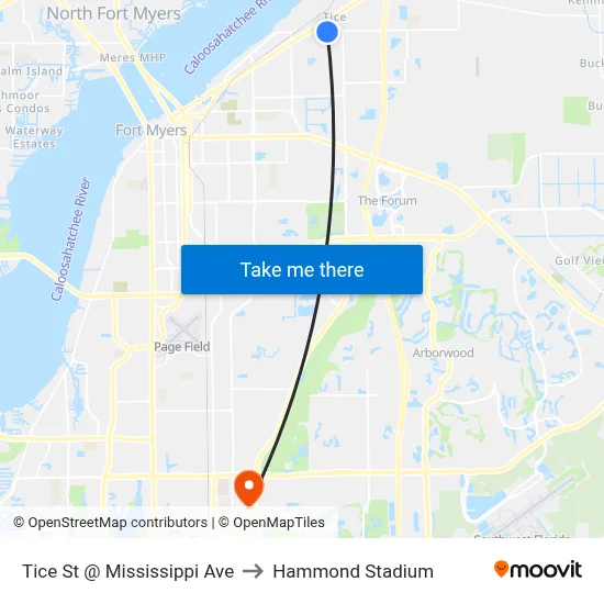 Tice St @ Mississippi Ave to Hammond Stadium map