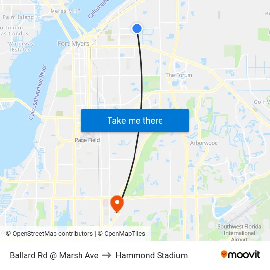 Ballard Rd @ Marsh Ave to Hammond Stadium map