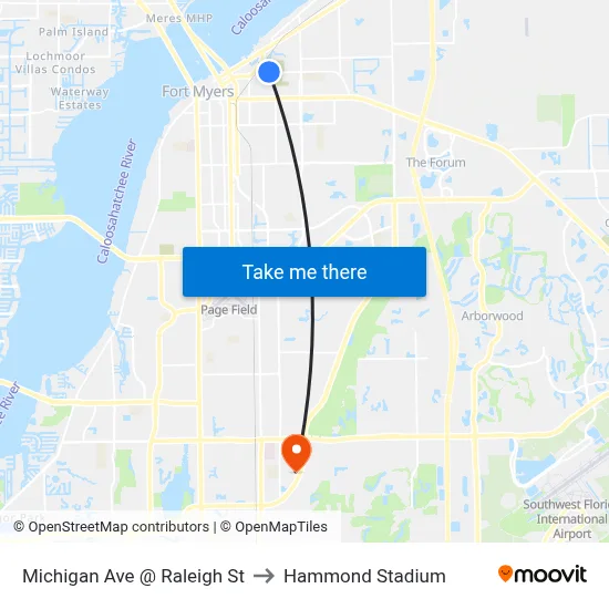Michigan Ave @ Raleigh St to Hammond Stadium map