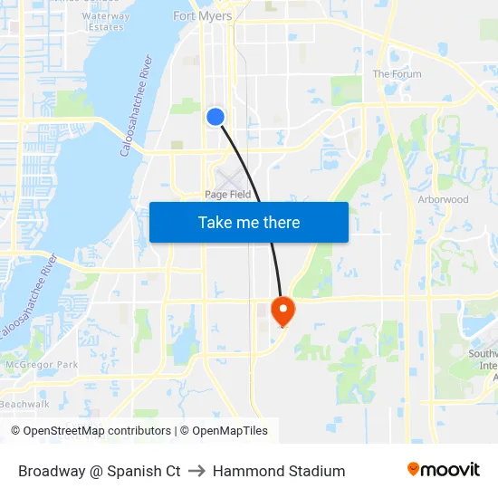Broadway @ Spanish Ct to Hammond Stadium map