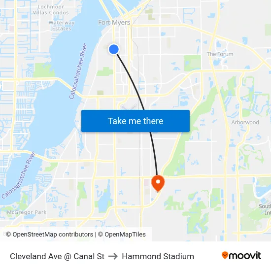 Cleveland Ave @ Canal St to Hammond Stadium map