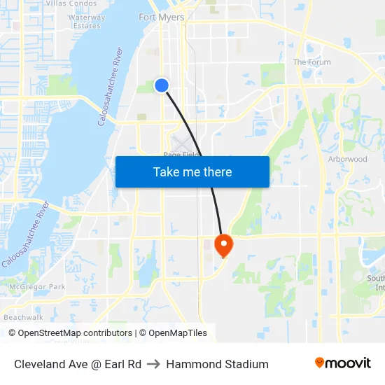 Cleveland Ave @ Earl Rd to Hammond Stadium map