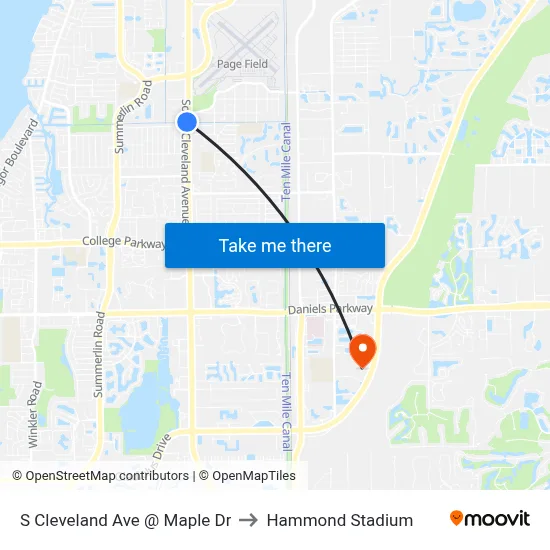 S Cleveland Ave @ Maple Dr to Hammond Stadium map