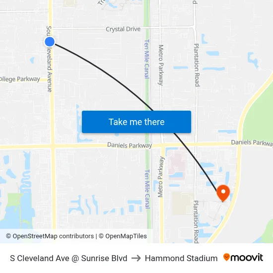S Cleveland Ave @ Sunrise Blvd to Hammond Stadium map