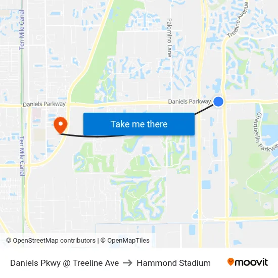 Daniels Pkwy @ Treeline Ave to Hammond Stadium map