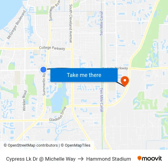 Cypress Lk Dr @ Michelle Way to Hammond Stadium map