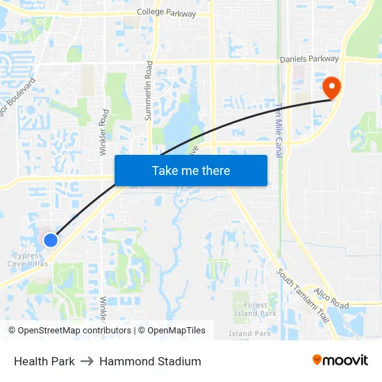 Health Park to Hammond Stadium map
