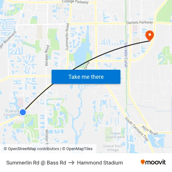 Summerlin Rd @ Bass Rd to Hammond Stadium map