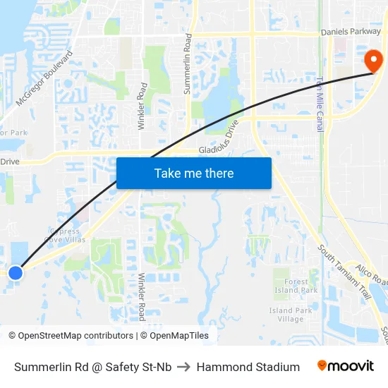 Summerlin Rd @ Safety St-Nb to Hammond Stadium map