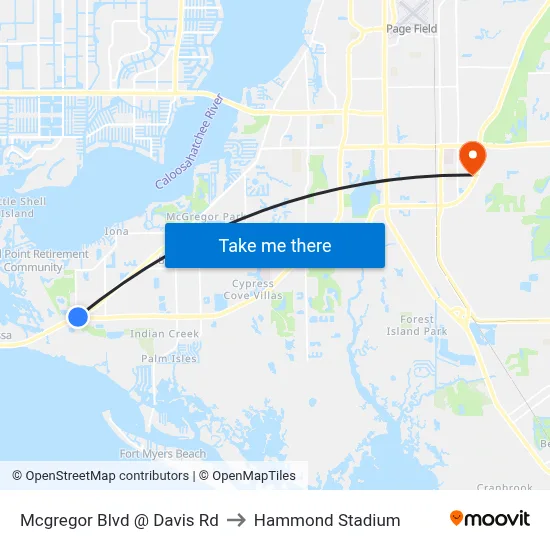 Mcgregor Blvd @ Davis Rd to Hammond Stadium map