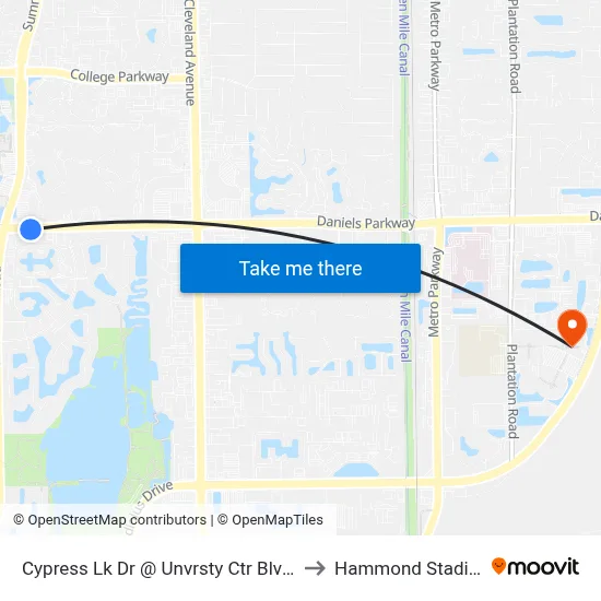 Cypress Lk Dr @ Unvrsty Ctr Blvd-Eb to Hammond Stadium map