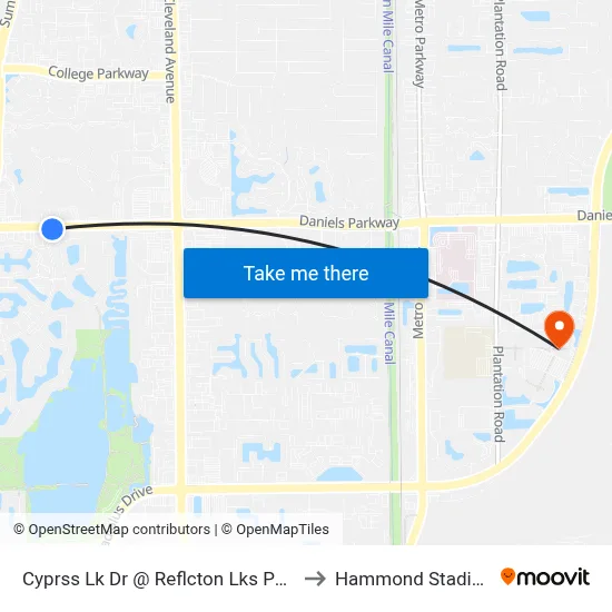 Cyprss Lk Dr @ Reflcton Lks Pkwy to Hammond Stadium map