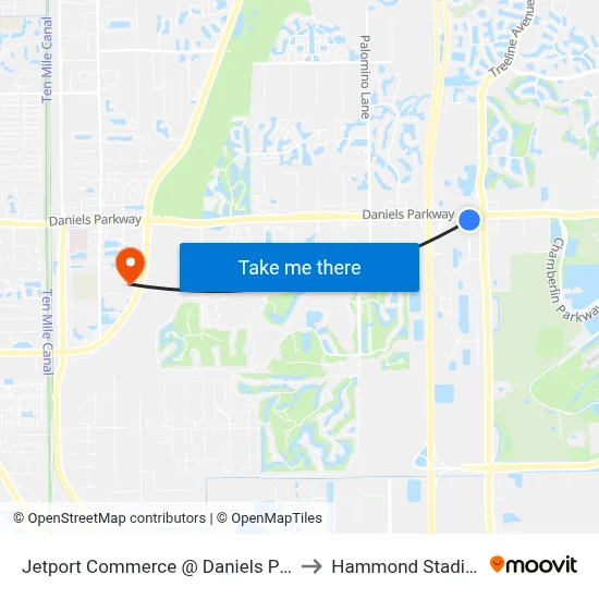 Jetport Commerce @ Daniels Pkwy to Hammond Stadium map