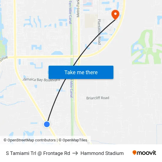 S Tamiami Trl @ Frontage Rd to Hammond Stadium map
