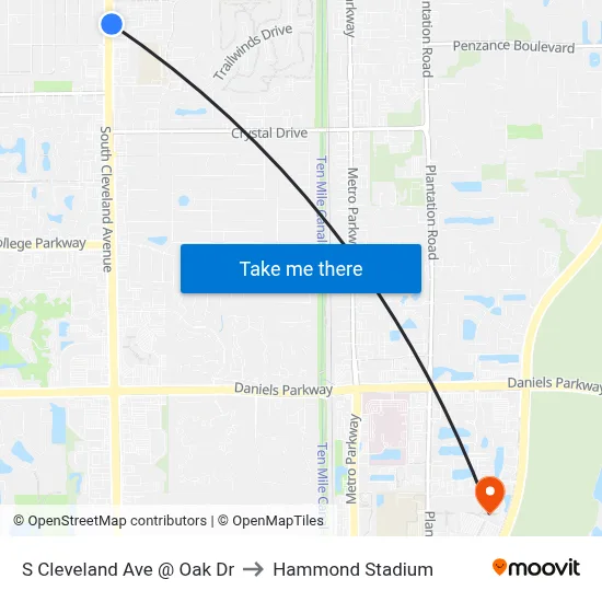 S Cleveland Ave @ Oak Dr to Hammond Stadium map