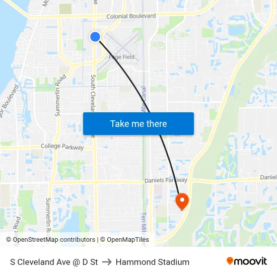 S Cleveland Ave @ D St to Hammond Stadium map