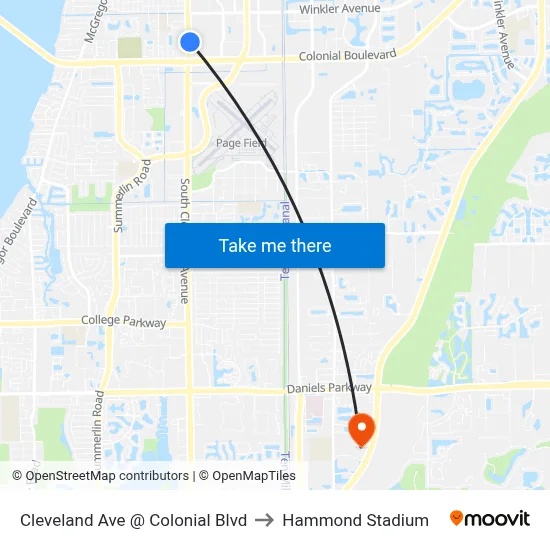 Cleveland Ave @ Colonial Blvd to Hammond Stadium map