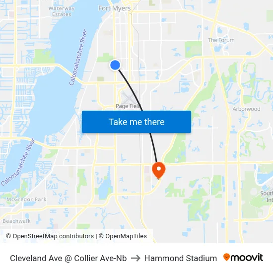 Cleveland Ave @ Collier Ave-Nb to Hammond Stadium map