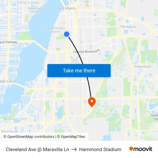 Cleveland Ave @ Maravilla Ln to Hammond Stadium map