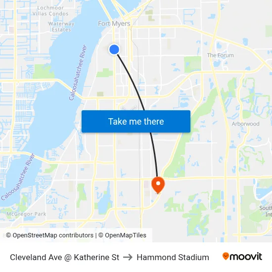 Cleveland Ave @ Katherine St to Hammond Stadium map