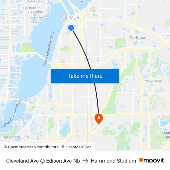 Cleveland Ave @ Edison Ave-Nb to Hammond Stadium map