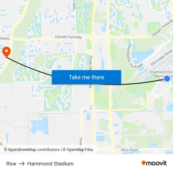 Rsw to Hammond Stadium map