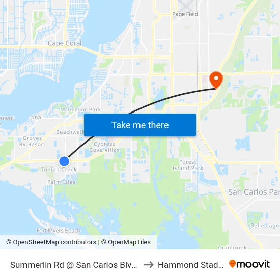 Summerlin Rd @ San Carlos Blvd-Nb3 to Hammond Stadium map