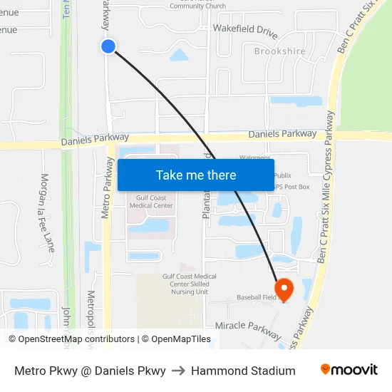 Metro Pkwy @ Daniels Pkwy to Hammond Stadium map