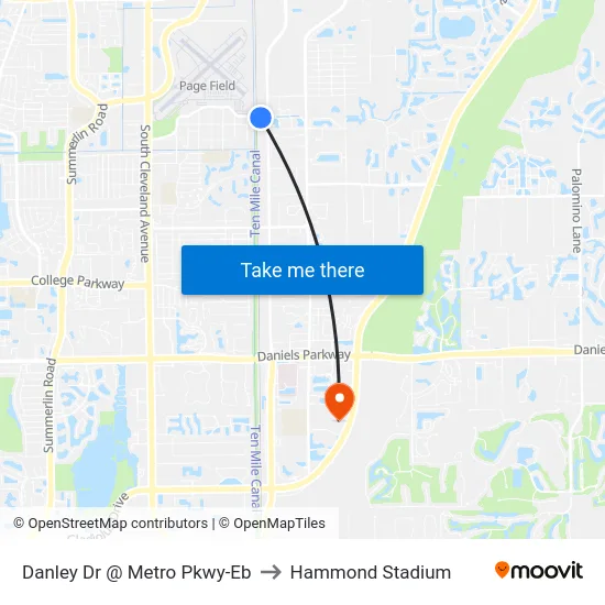 Danley Dr @ Metro Pkwy-Eb to Hammond Stadium map