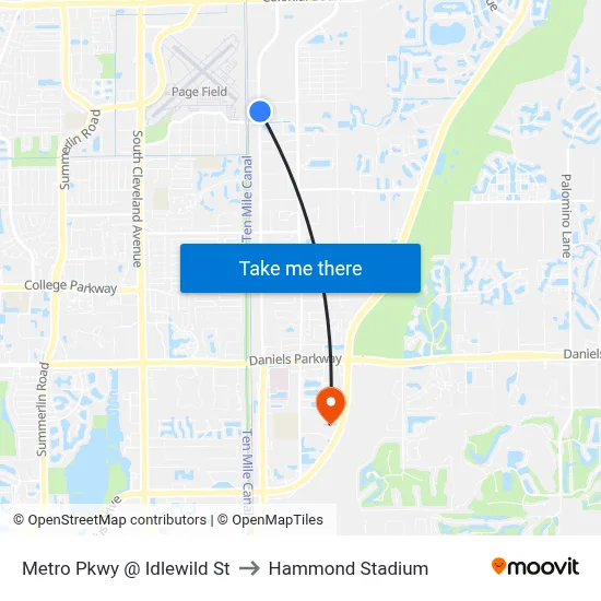 Metro Pkwy @ Idlewild St to Hammond Stadium map
