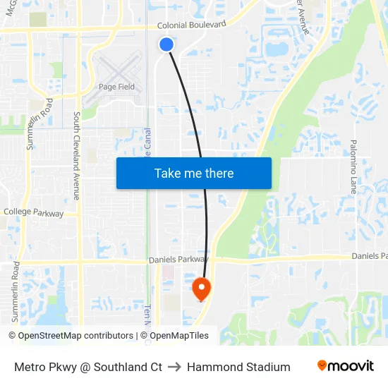 Metro Pkwy @ Southland Ct to Hammond Stadium map