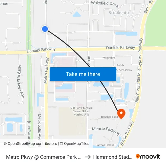 Metro Pkwy @ Commerce Park Dr-Sb to Hammond Stadium map
