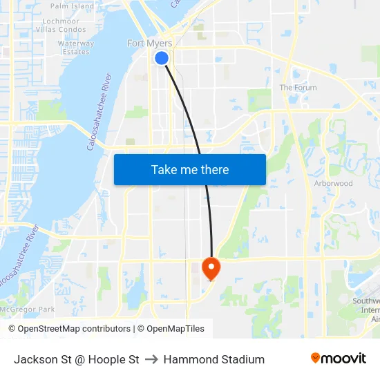 Jackson St @ Hoople St to Hammond Stadium map