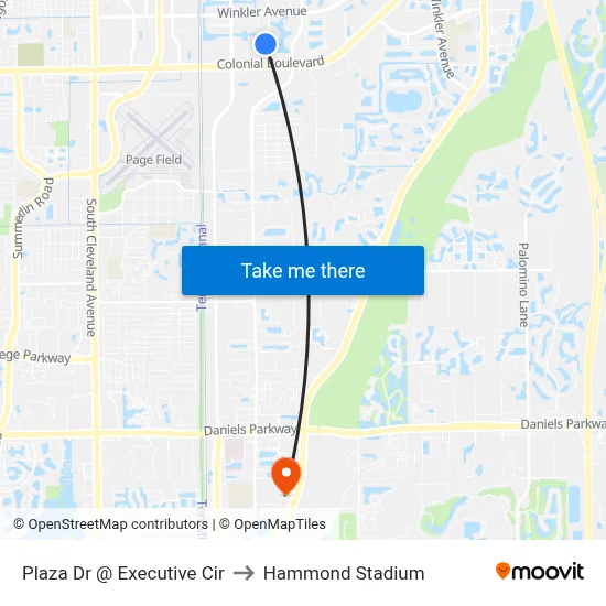 Plaza Dr @ Executive Cir to Hammond Stadium map