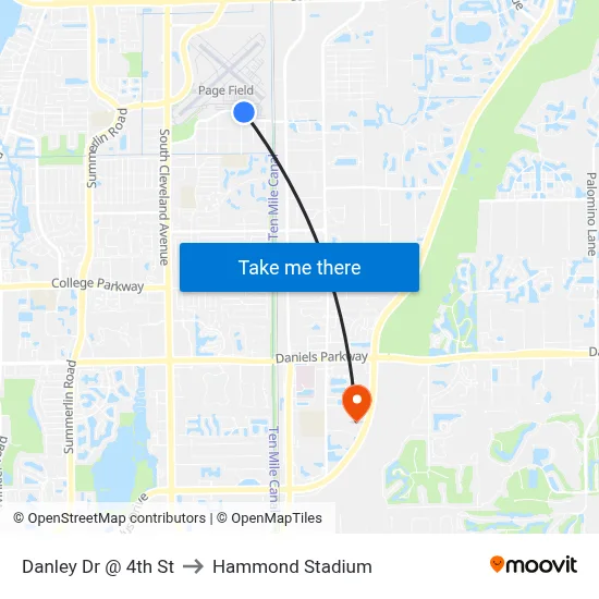 Danley Dr @ 4th St to Hammond Stadium map