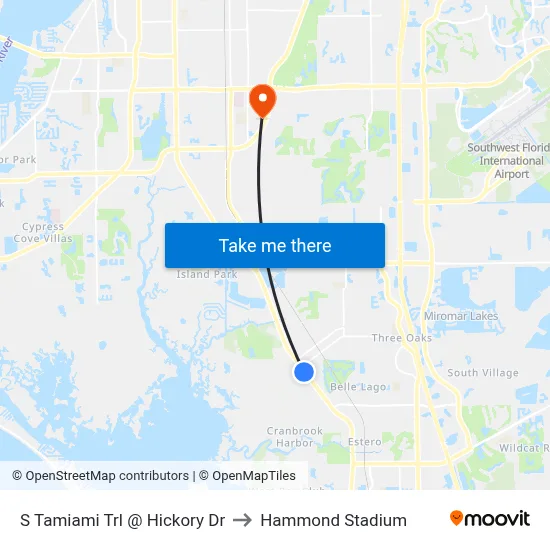 S Tamiami Trl @ Hickory Dr to Hammond Stadium map