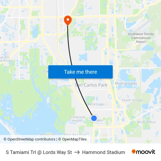 S Tamiami Trl @ Lords Way St to Hammond Stadium map