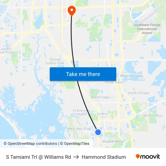 S Tamiami Trl @ Williams Rd to Hammond Stadium map