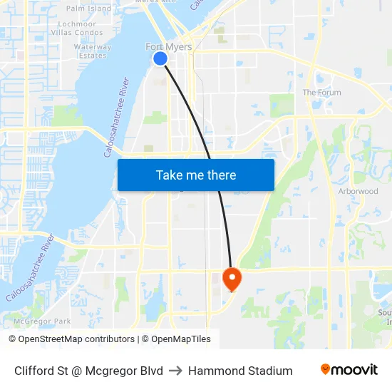 Clifford St @ Mcgregor Blvd to Hammond Stadium map