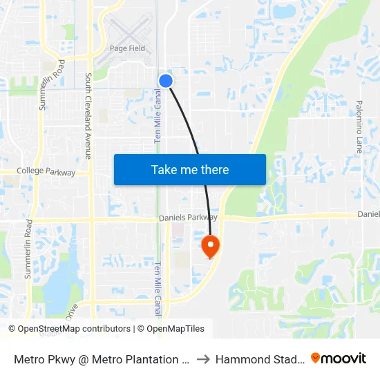 Metro Pkwy @ Metro Plantation Rd-Nb to Hammond Stadium map