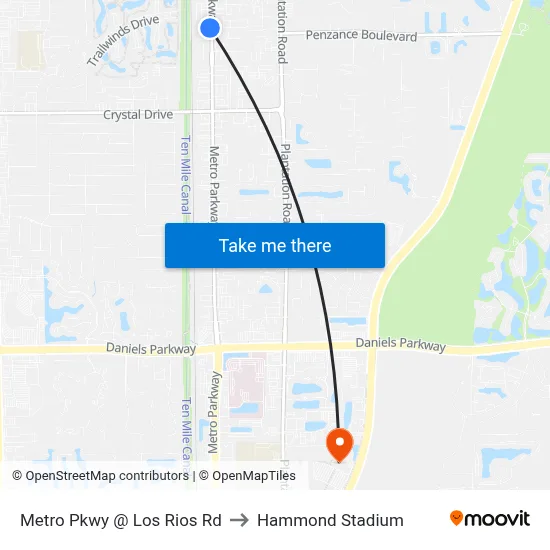 Metro Pkwy @ Los Rios Rd to Hammond Stadium map
