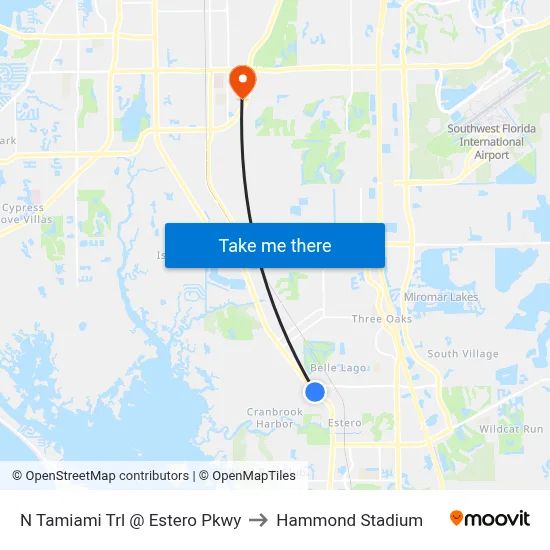 N Tamiami Trl @ Estero Pkwy to Hammond Stadium map