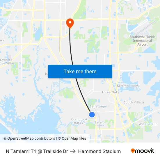 N Tamiami Trl @ Trailside Dr to Hammond Stadium map