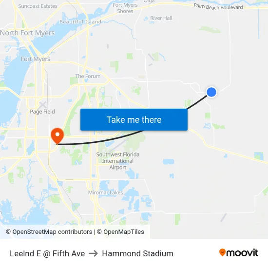 Leelnd E @ Fifth Ave to Hammond Stadium map
