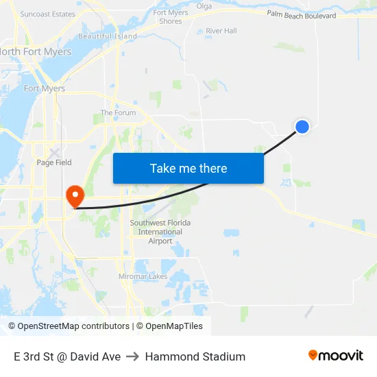 E 3rd St @ David Ave to Hammond Stadium map