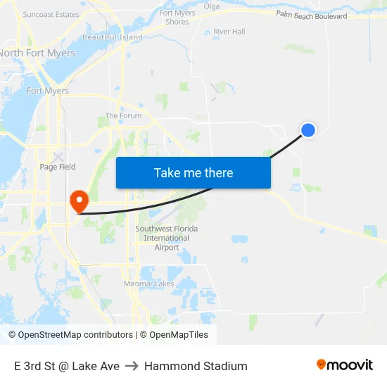 E 3rd St @ Lake Ave to Hammond Stadium map
