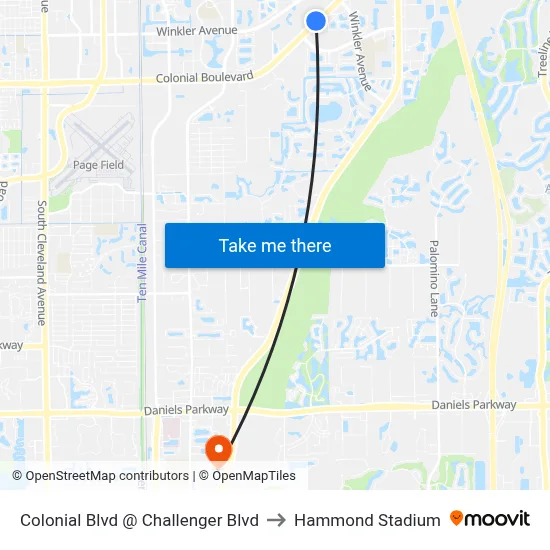 Colonial Blvd @ Challenger Blvd to Hammond Stadium map